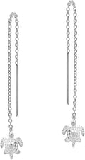 AeraVida Beautiful Ocean Wanderer Sea Turtle on a Chain .925 Sterling Silver Slide Through Dangle Earrings for Nature and Animal Inspired Fashion with Tropical Beach Vibes