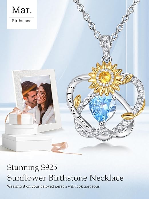 Valentine's Day Gifts for Wife 925 Sterling Silver Double Birthstone Pendant Necklaces I Love You for Always and Forever Necklace Anniversary Birthday Gifts for Wife Girlfriend Mom Her