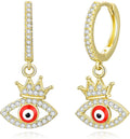 Evil Eye Earrings 14K Gold Crown Delicate Crystal Devil's Eye Huggie Drop Earrings, Fashion Christmas Jewelry Gift for Her Evil Eye Jewelry Gifts for women