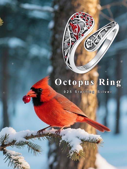 Vintage Adjustable Thumb Rings 925 Sterling Silver Sunflower/Red Cardinal/Butterfly/Turtle/Skull Ring Jewelrry for Women Men