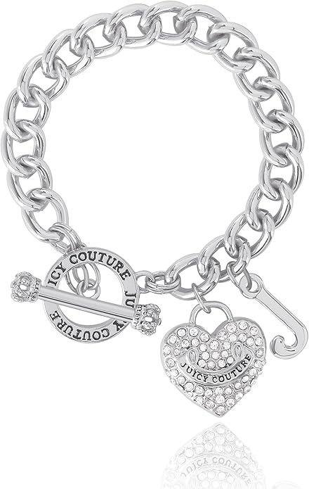 Juicy Couture Bracelet 7-7.5", Goldtone Heart Charm and Toggle Bracelets for Women, Juicy Jewelry