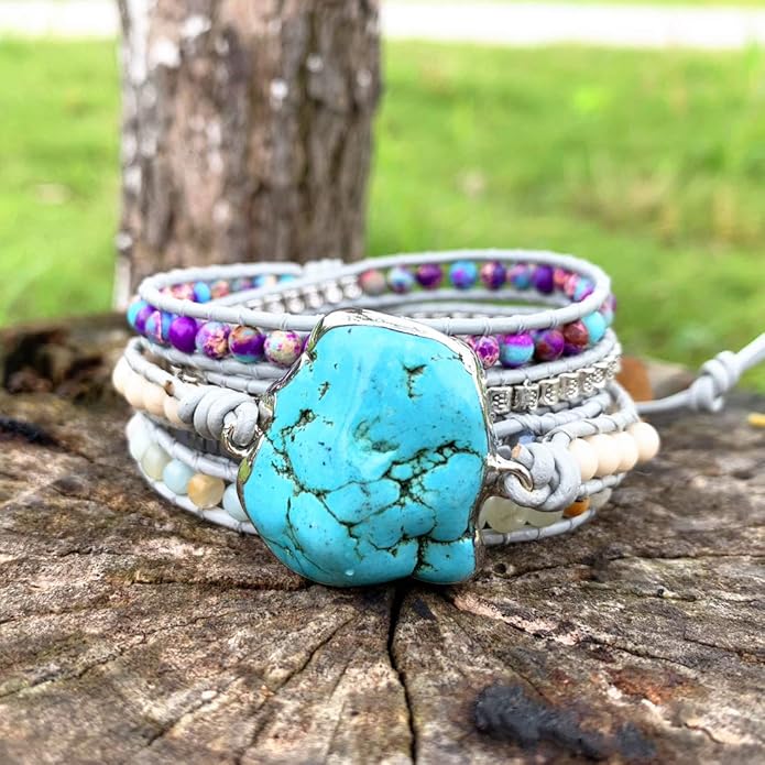 YGLINE Boho Handmade Wrap Leather Tube Crystal Stone Bracelet for Women