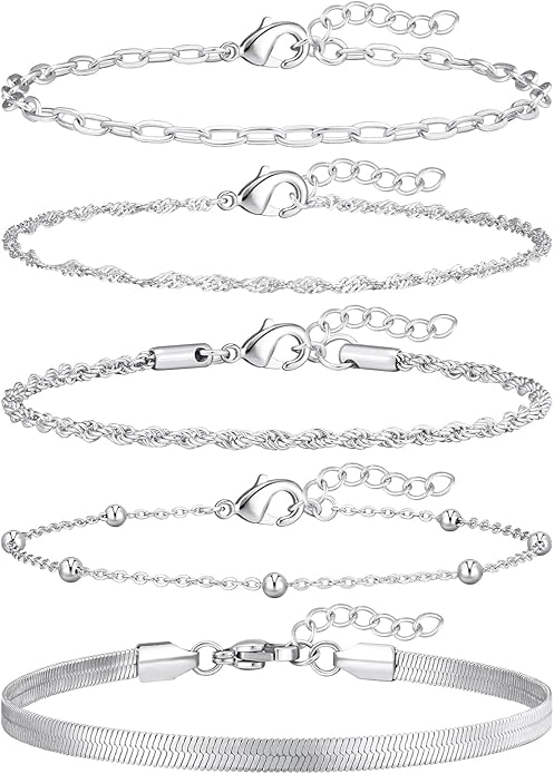 adoyi Valentines Day Gifts for Her Gold Bracelets for Women, 14K Gold Plated Stackable Bracelet Stack Set Adjustable Charm Paperclip Chain Cuban Link Layered Waterproof Jewelry Sets Gifts for Womens