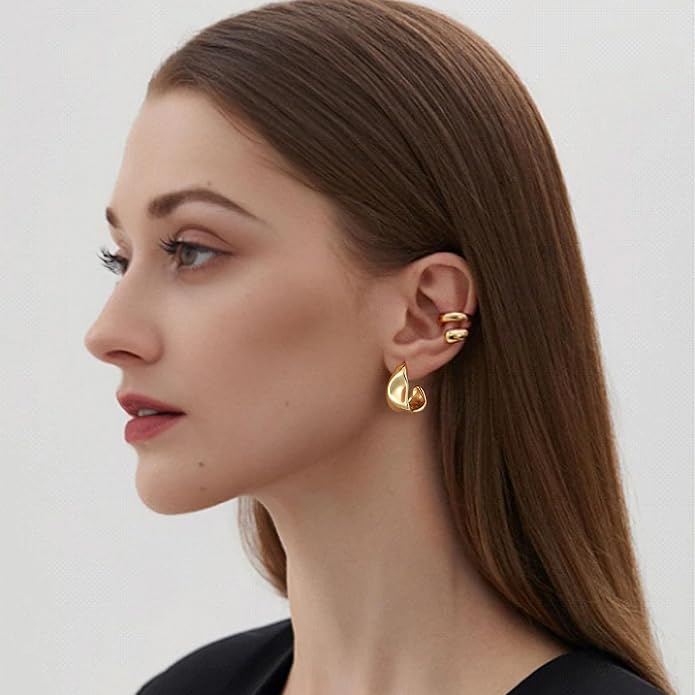 Gacimy Chunky Earrings for Women, Teardrop Earrings with 925 Sterling Silver Post, 14K Gold Plated Statement Drop for Women