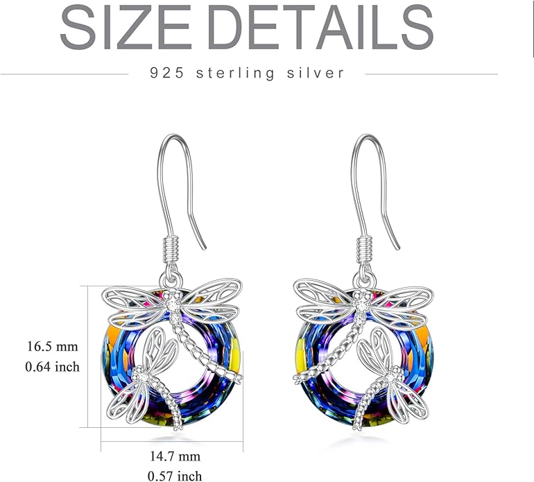 TOUPOP Dragonfly Gifts for Women Sterling Silver Dragonfly Earrings with Circle Crystal Dragonfly Dangle Drop Earrings Jewelry Gifts for Women Mom Birthday Christmas