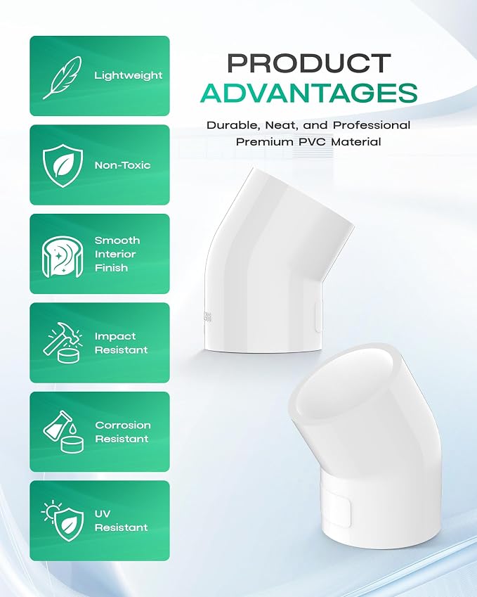 2-Pack 2 Inch 45 Degree PVC Elbow Pipe Fittings, Furniture Grade SCH40 PVC Pipe - Image 5