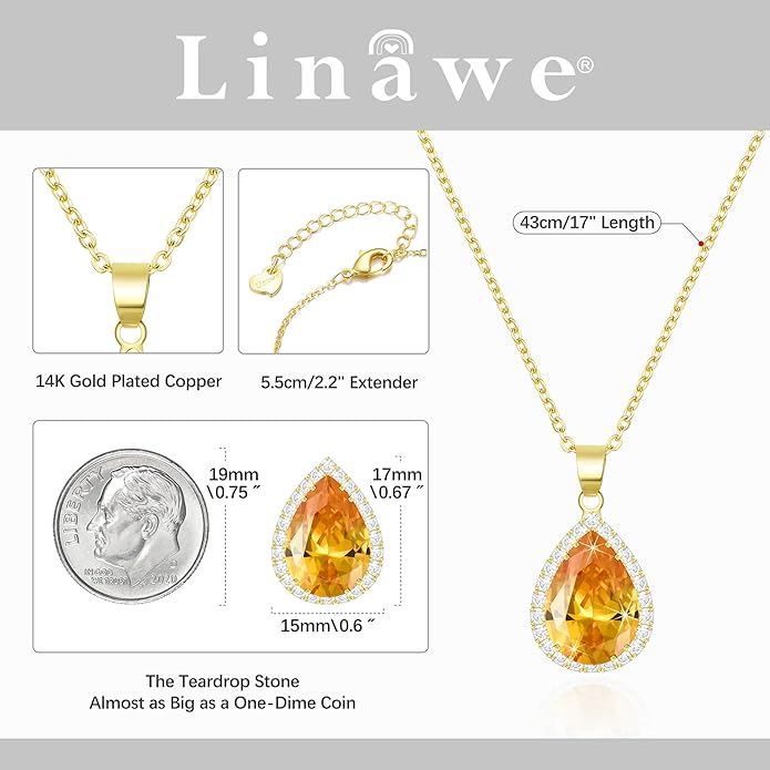 Linawe Crystal Chain Necklace for Women Trendy, Imitation Diamond Pendant, Statement Cubic Zirconia Boho Jewelry Set, 14K Gold/Rose Gold/Silver Birthstone Necklace