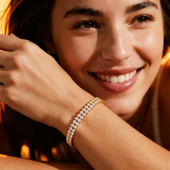 Moissanite Tennis Bracelet for Women, Adjustable Moissanite Tennis Bracelet 2mm/2.5mm/3mm/4mm D Color VVS1 Round Cut 925 Sterling Silver, Luxury Moissanite Jewelry Gift for Valentine's day, Mother's day,Anniversary and Self Gift