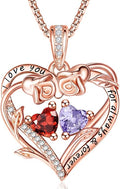 Rose Heart Necklaces for Women, Rose Gold Forever Love Jewelry with 2 Birthstones Pendant,Valentines Anniversarry Birthday Gifts for Her Wife Mom Grandma Daughter, 18+2 Inch Chain