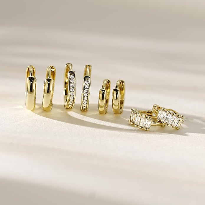 4Pairs Statement Gold Hoop Earrings for Women Trendy,Surgical Steel Gold Plated Hoop Hypoallergenic Earrings Set,Titanium Hoops Earring Stacks,CZ Cartilage Huggie Hoops Earring Gifts for Girlfriend