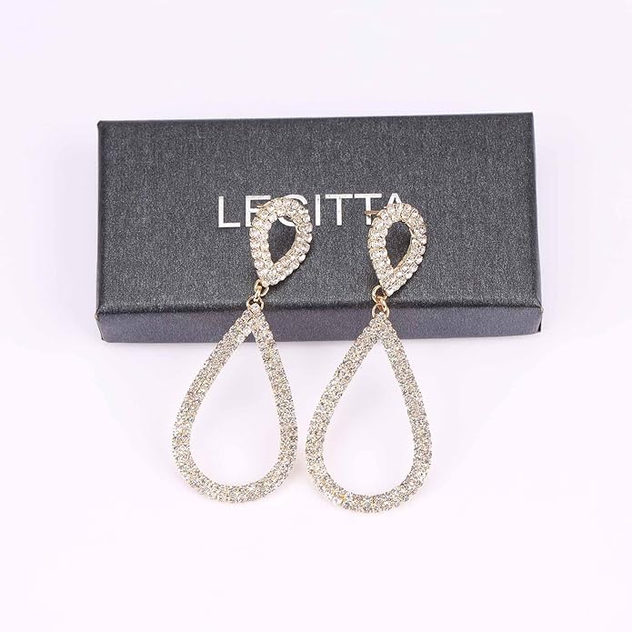 Rhinestone Teardrop Dangle Earrings Sparkly Wedding Jewelry