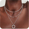 3Pcs Layered Necklace for Women Stackable Necklaces Silver Rosegold Gold Plated Chain Dainty Set Gifts Circle Pendant Paperclip Chain Choker Necklaces Trendy Personalized Jewelry Set Gifts for Women