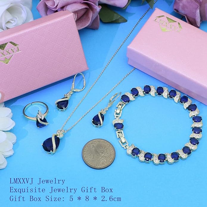 LMXXVJ Jewelry Set for Women,Teardrop Cubic Zirconia Necklace Earrings Adjustable Ring Bracelet Jewelry Set Formal Jewelry Gift
