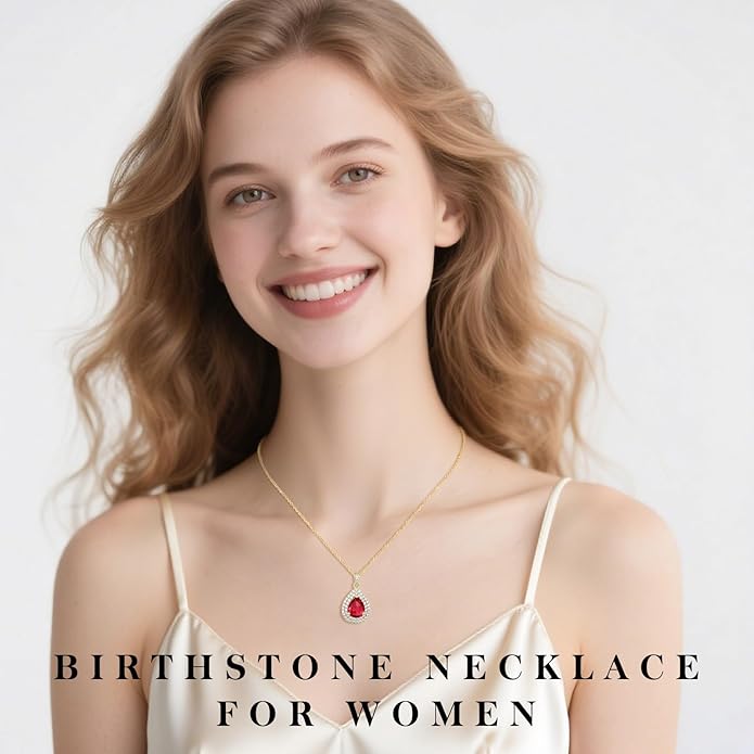 Valentine's Day Gift for Wife/Her-18K Gold Plated Teardrop Birthstone Necklace- with Light-Up Gift Box,Jewelry for Women,Anniversary Birthday Gifts for Women Her Wife Girlfriend Mom,Womens Jewelry