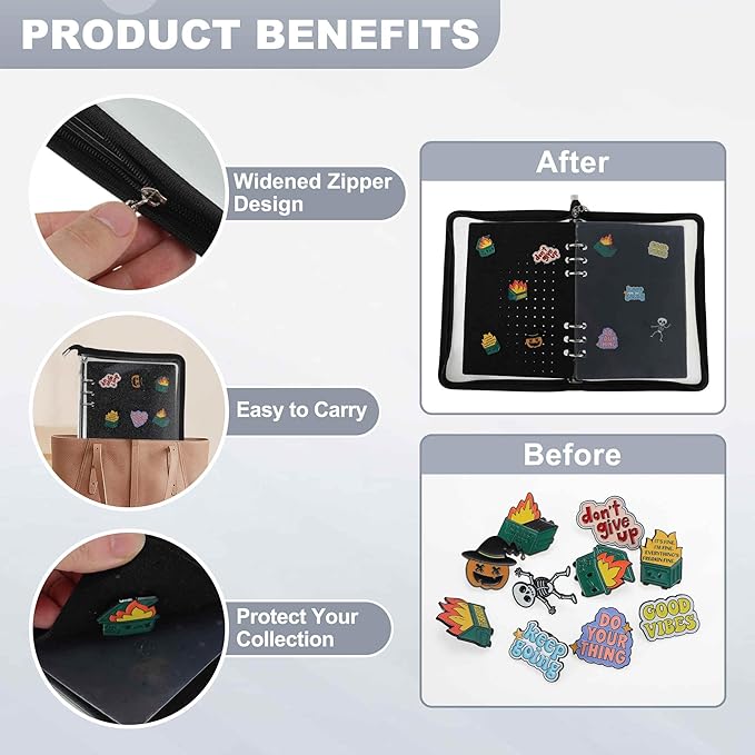 Pin Bag, Portable Pin Display Book, Ideal for Pins, Brooches Storage, Black