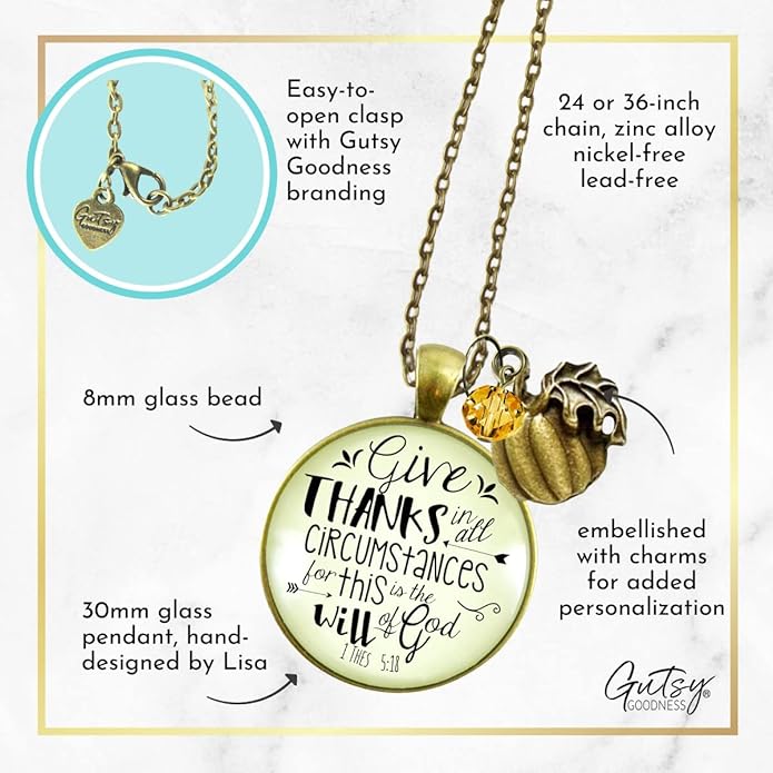 Gutsy Goodness Autumn Necklaces Fall October Theme Pumpkin Spice Halloween Thanksgiving Themed Pendant Message Jewelry