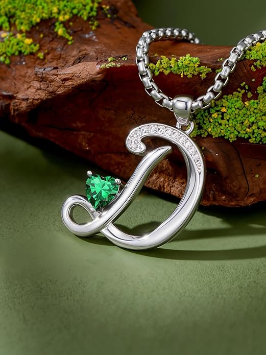 Valentines Day Gifts for Women Alphabet A to Z Initial Birthstone Pendant Necklaces for Women - 18k White Gold Plated Personalized Name Jewelry Valentine Mothers Day Birthday Gifts for Women Her Girlfriend