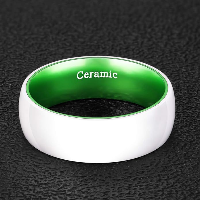 POYA White Ceramic Ring 6mm 8mm Wedding Band for Men Women Inlay Anodized Aluminum Liner Comfort Fit