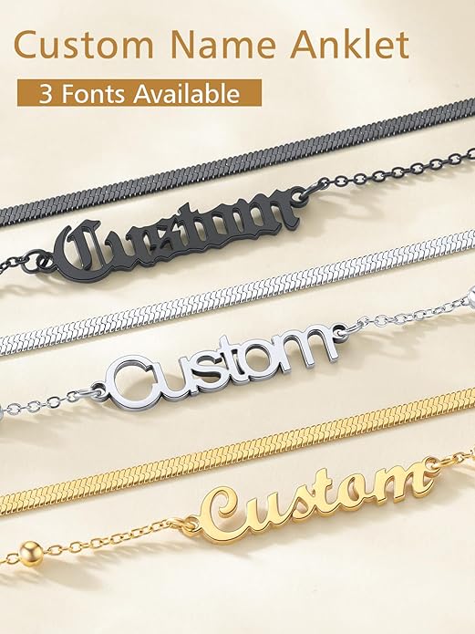 FindChic Custom Ankle Bracelets for Women, Stainless Steel Figaro/Cuban/Wheat/Rope/Herringbone Chain Anklets, Beach Foot Jewelry 8.5''-10.5'' Adjustable & Waterproof, with Gift Box