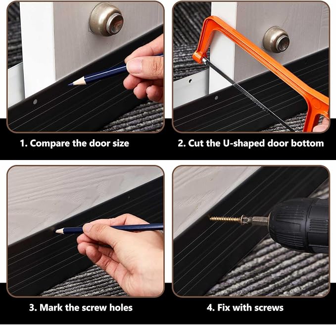 Yaocom 2 Pack U Shape Screw on Under Door Seal 48 Inch Aluminum and Rubber Door - Image 5