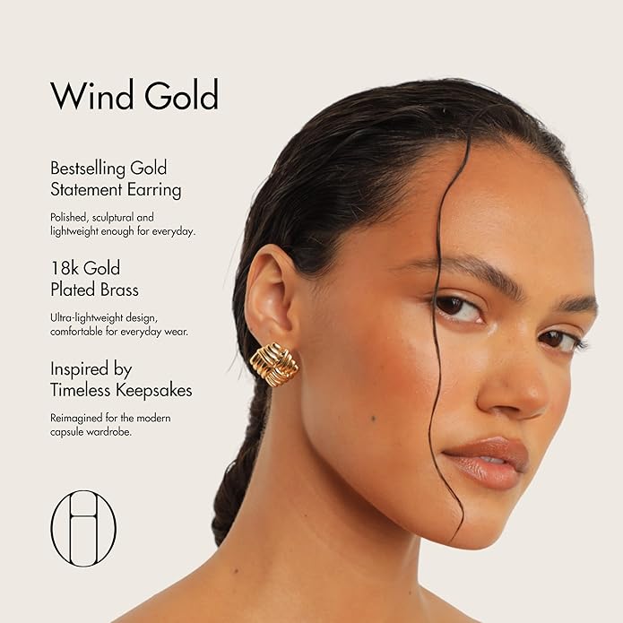 Wind Gold Statement Earrings – 18K Gold-Plated Sculptural Post and Back Earrings – Lightweight– Modern Abstract Design – Statement Jewelry by Heaven Mayhem