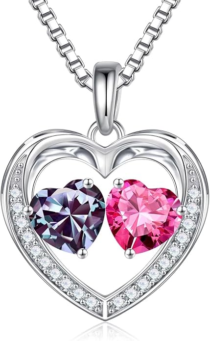 Iefil Valentines Day Gifts for Her - 925 Sterling Silver Heart Birthstone Necklace, Anniversary Birthday Gifts for Women Wife Girlfriend Mom Her