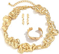 3 Pcs Metal Big Open Choker Necklace Bracelet Earrings for Women Adjustable Gold Baroque Pearl Choker Necklaces Round Necklace Suitable for Party ummer Beach Bead Body Chain Jewelry