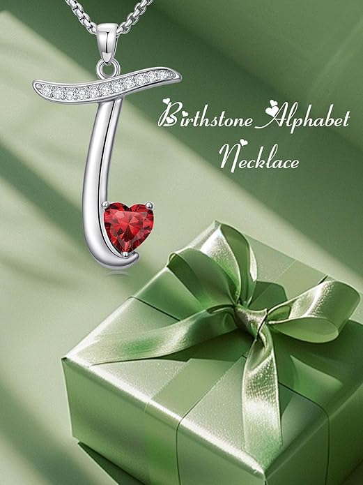 Valentines Day Gifts for Women Alphabet A to Z Initial Birthstone Pendant Necklaces for Women - 18k White Gold Plated Personalized Name Jewelry Valentine Mothers Day Birthday Gifts for Women Her Girlfriend