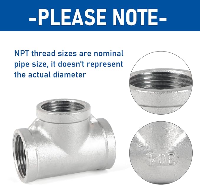 Pipe Fittings 304 Stainless Steel Tee Pipe Fittings 1/4" x 1/4" x 1/4" NPT - Image 6