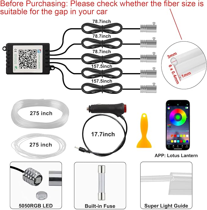 Interior Car LED Lights, 5 in 1 RGB Car Ambient Lighting Kit, APP Control | 275 - Image 6