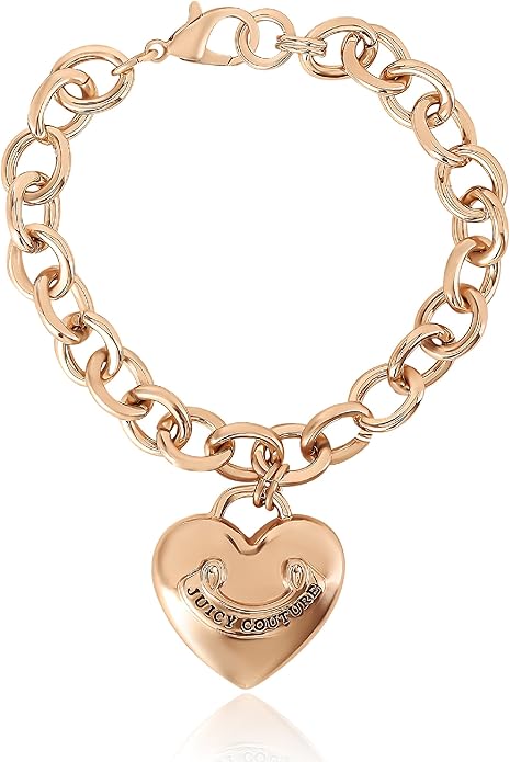 Juicy Couture Bracelet 7-7.5", Goldtone Heart Charm and Toggle Bracelets for Women, Juicy Jewelry