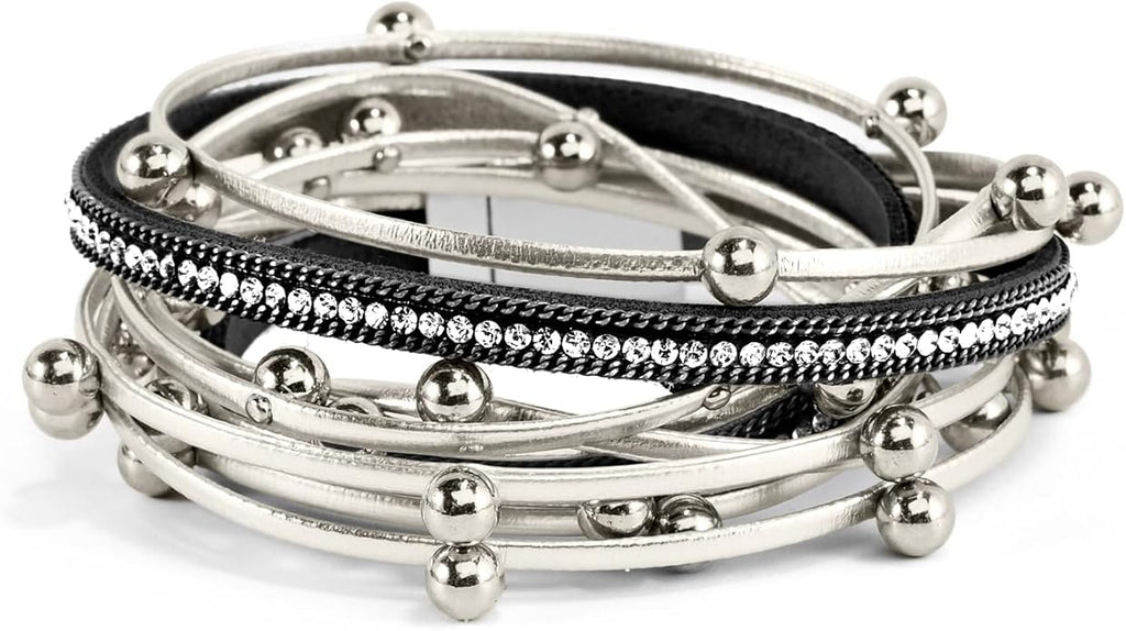Wrapped Bracelets for Women,Leather Bracelet,Boho Bracelets for Women,Multi-Layer Pearl Crystal Bracelet Bangle Jewelry
