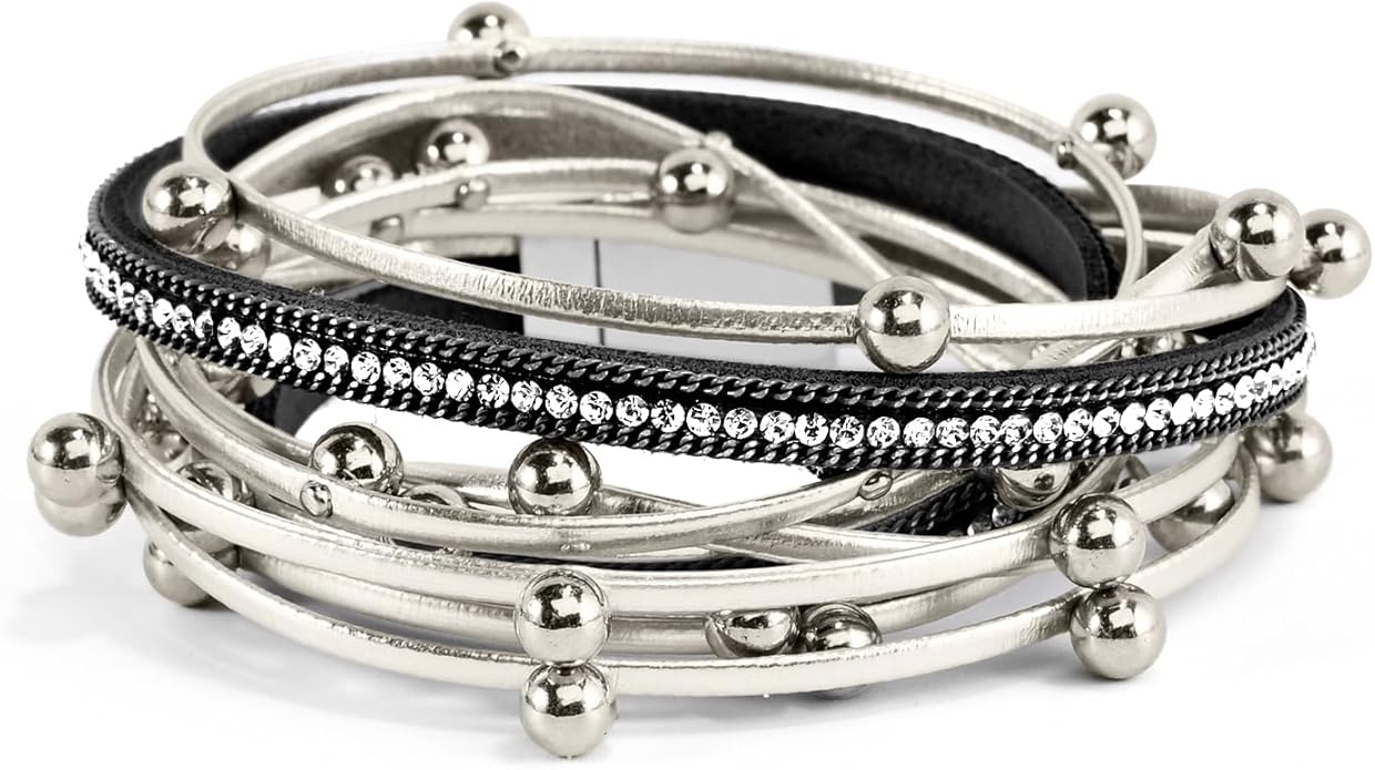Wrapped Bracelets for Women,Leather Bracelet,Boho Bracelets for Women,Multi-Layer Pearl Crystal Bracelet Bangle Jewelry