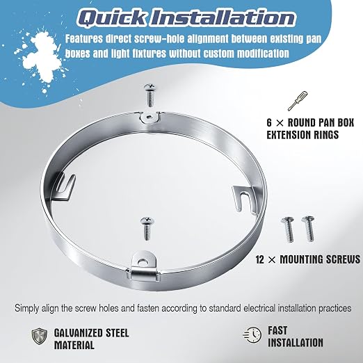 4 Inch Round Pan Box Extension Ring 57111 Fits Ceiling Box, 6 Pack, Metal | - Image 6