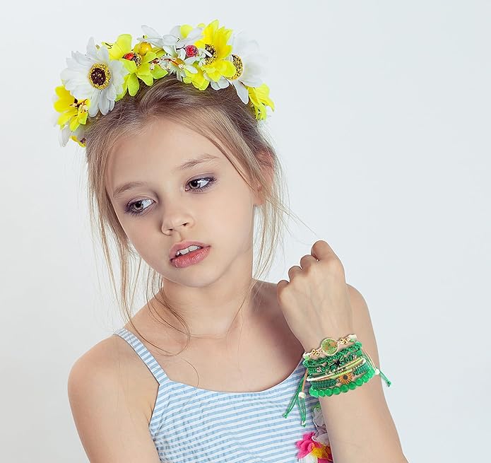DS 6PCS String beads Charm Bracelets for Teen Girls Handmade Braided Rope Butterfly daisies Eternal flower Boho Surfer Bracelet for women Adjustable friendship Stretch birthday jewelry Gift Friends