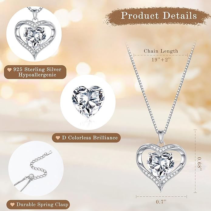 MOOSEA Valentines Day Gifts for Her, 1-3ct 925 Sterling Silver Anniversary Birthday Gifts for Women Wife Girlfriend Jewelry Moissanite Necklace