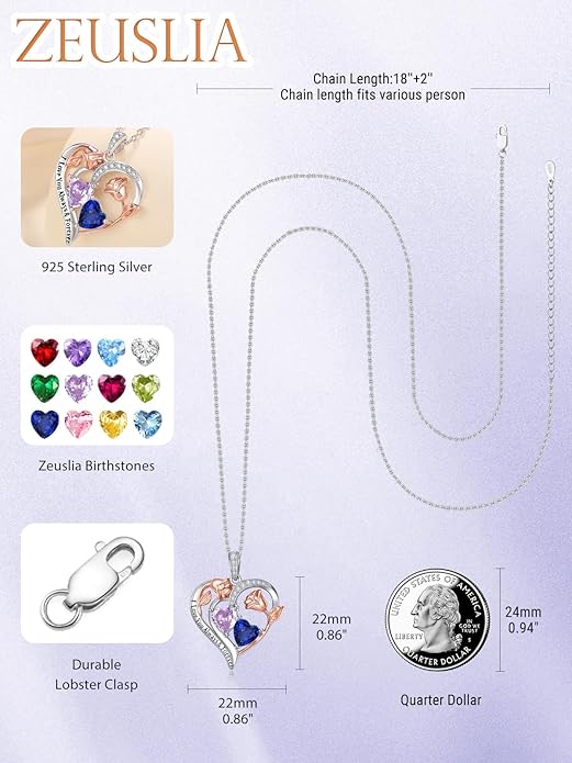 Valentine's Day Gifts for Wife 925 Sterling Silver Double Birthstone Pendant Necklaces I Love You for Always and Forever Necklace Anniversary Birthday Gifts for Wife Girlfriend Mom Her