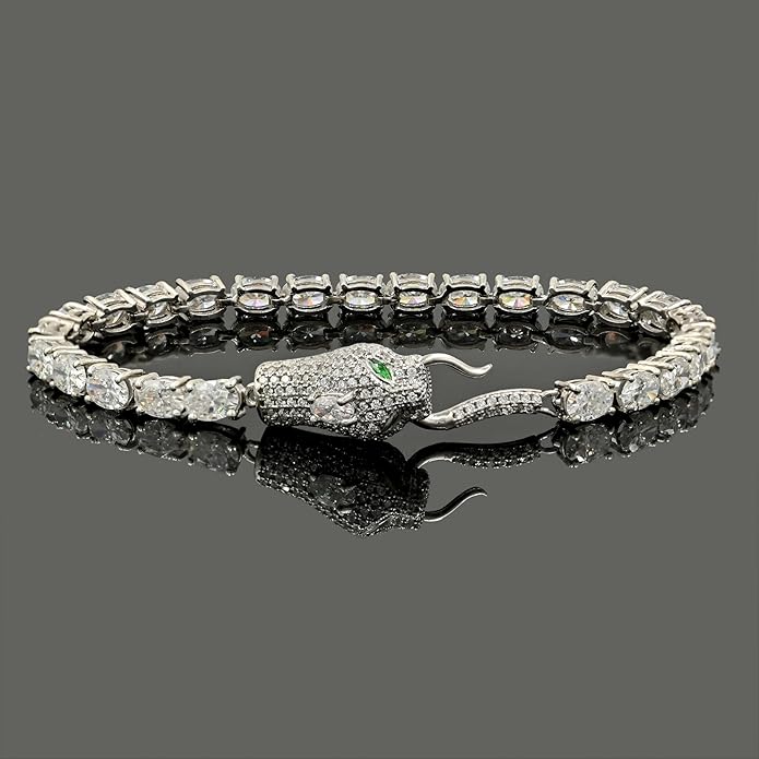 Natural Moissanite Cobra Bracelet in 925 Sterling Silver | 6x4mm Oval Cut 10.50 Carat | Handmade Designer Cobra Chain Bracelet for Men & Women | Adjustable Length Luxury Jewelry