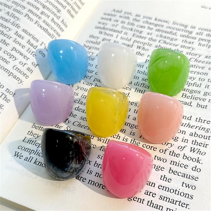 PINK TOWN Resin Chunky Ring, Multicolor Acrylic Stackable Rings Set Vintage Plastic Knuckle Rings Aesthetic Y2k Statement Rings Thick Dome Finger Joint Ring for Women