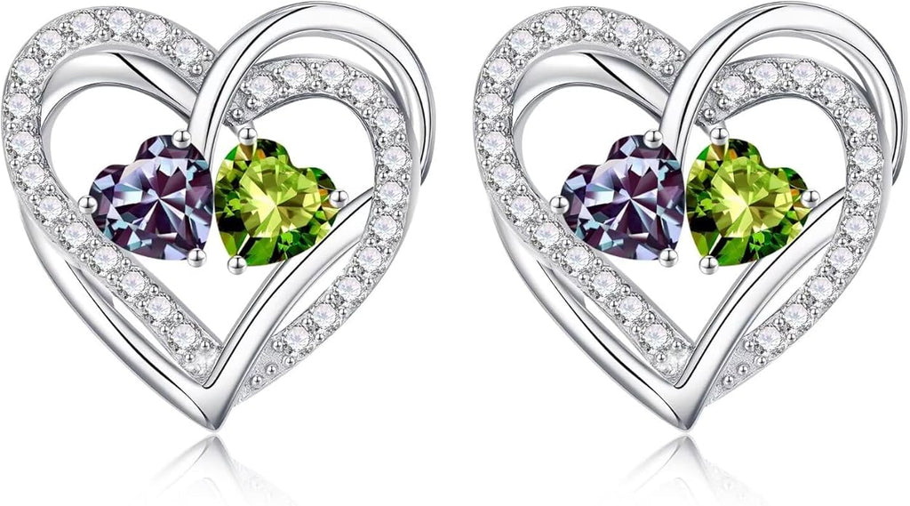 Iefil Valentines Day Gifts for Her, 925 Sterling Silver Heart Birthstone Earrings, Anniversary Birthday Gifts for Women, Birthstone Jewelry for Her Wife Girlfriend Mom