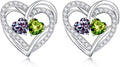 Iefil Valentines Day Gifts for Her, 925 Sterling Silver Heart Birthstone Earrings, Anniversary Birthday Gifts for Women, Birthstone Jewelry for Her Wife Girlfriend Mom