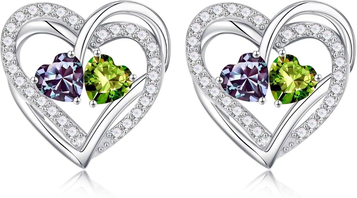 Iefil Valentines Day Gifts for Her, 925 Sterling Silver Heart Birthstone Earrings, Anniversary Birthday Gifts for Women, Birthstone Jewelry for Her Wife Girlfriend Mom