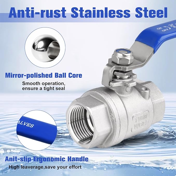 2 Pack Ball Valves 304 Stainless Steel 3/4 Inch NPT Female to Female Thread - Image 4