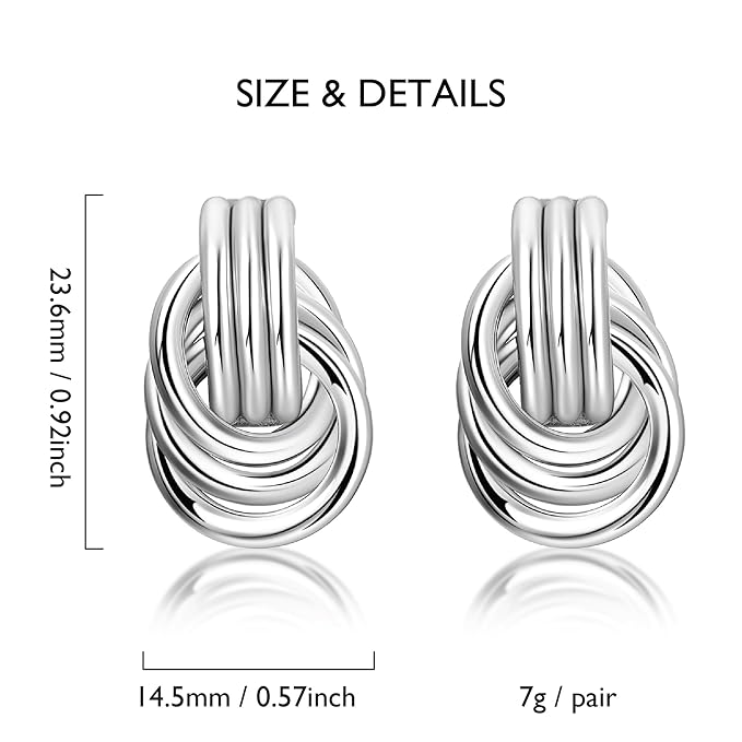 Knot Link Circle Silver Stud Earrings for Women Geometric Drop Dangle Earrings Studs Trendy Jewelry