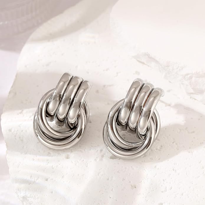 Gold/Silver Statement Geometric Earrings for Women Chunky Gold Knot Link Drop Dangle Earrings Trendy Jewelry Gift