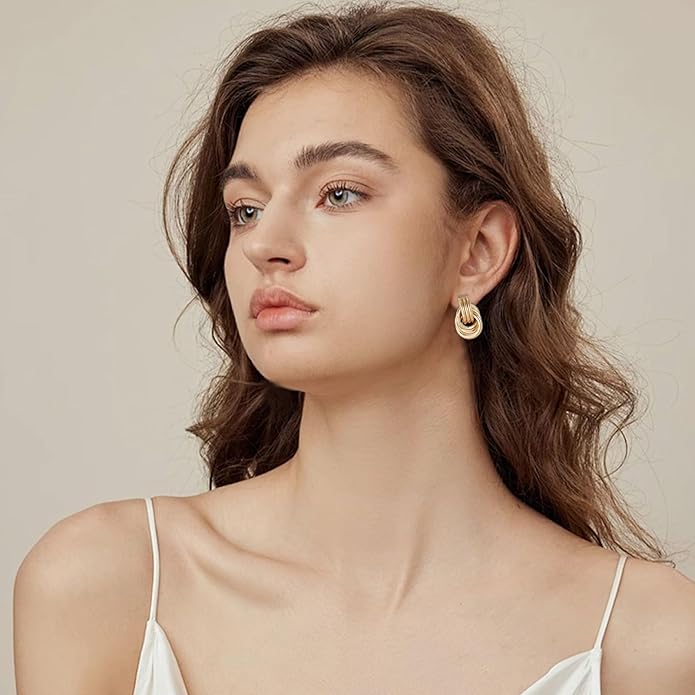 Gold/Silver Statement Geometric Earrings for Women Chunky Gold Knot Link Drop Dangle Earrings Trendy Jewelry Gift