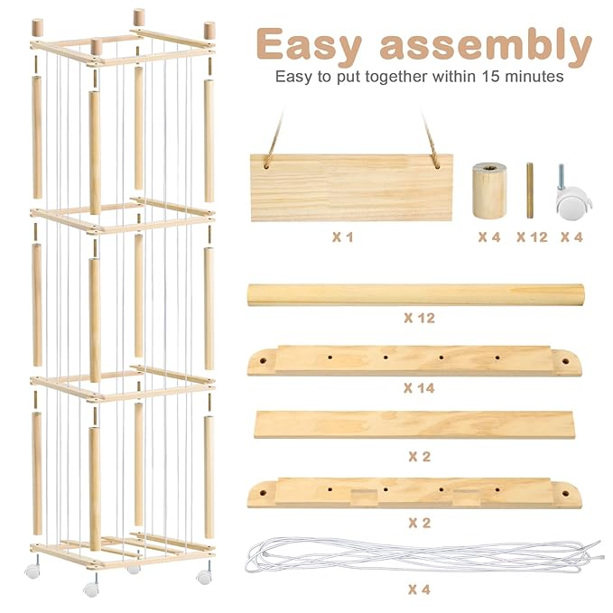 Stuffed Animal Storage, Wood Stuffed Animal Zoo Storage with Brake Wheels, Space Save Toy Organizer, Large Capacity Stuffed Animal Holder, Perfect for Nursery Playroom Kidroom Bedroom-54.3 Inch