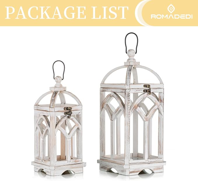 Romadedi Set of 2 Farmhouse Wood Candle Lanterns Decorative, or Patio - Image 6