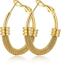 KeyStyle Mesh Hoop Earrings for Women, Stainless Steel Gold Hoops Earring Lightweight Loops, 2MM Thick Hypoallergenic Circle Endless Hollow Hoop 20mm-80mm