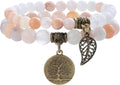 Bivei Natural Semi Precious Gemstone beads bracelet for women - Life Tree and Leaf Charm Energy Reiki Crystal Stretch Bracelets